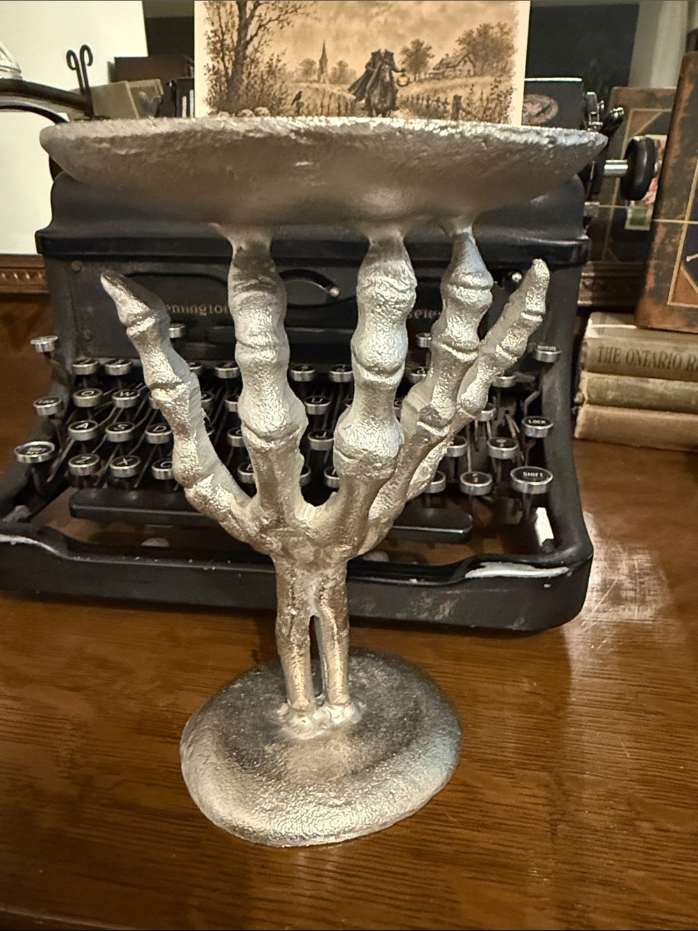 Silver Skeleton Hand Decorative Pedestal candle holder